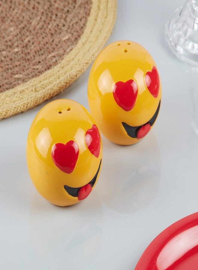 Kookee Ceramic Salt and Pepper Shakers Set with Tray - Elegant Namak Dani, Spice Sprinkler & Dispenser for Dining Table, Kitchen & Restaurant Use, Yellow, Smilie (10185) - Image 4